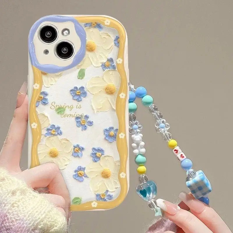 iPhone Flower Bracelet Wrist Chain Strap Phone Case