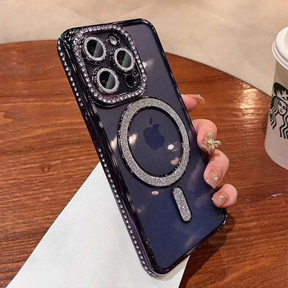 iPhone Glitter Diamond Transparent Case Magnetic Wireless Charge Back Cover